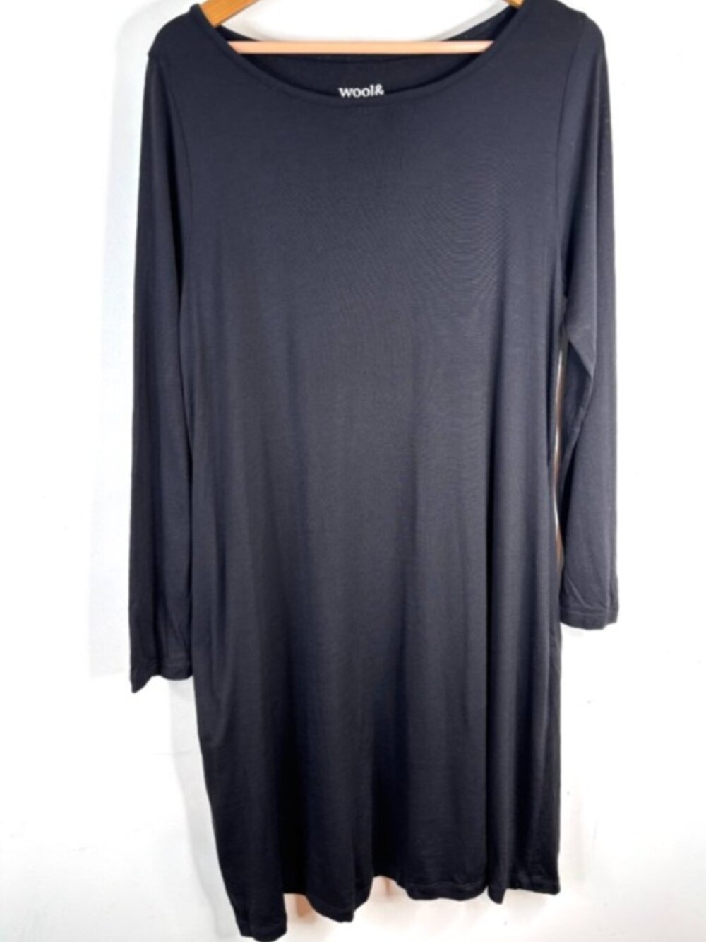 wool& Black Merino Wool Dress L - Long Pockets Long Sleeve Minimalist Capsule